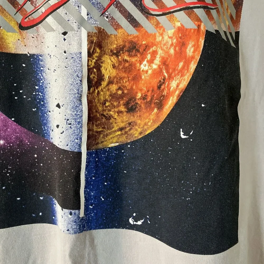 VTG XL Nike Air Flight Galaxy Planets T Shirt Jordan Grey Red Sewn Logo Cotton